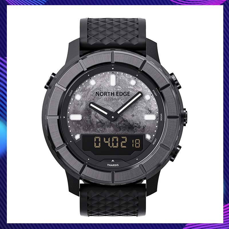 Altimeter Compass Watch - ノースエッジ・タルシス・メンズ・アウトドアスポーツウォッチ。3Dで再現された火星の地形をあしらった文字盤。 ﻿ ハイキングやキャンプに最適な、50m防水対応の高度計付きコンパス。