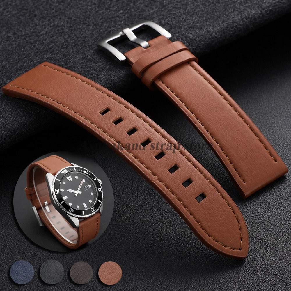 Watches Rolex Smartwatch - ステッチ加工のレザー製腕時計バンド。オメガ、ロレックス、スマートウォッチに対応。22mm幅。男女兼用。交換用ストラップ。