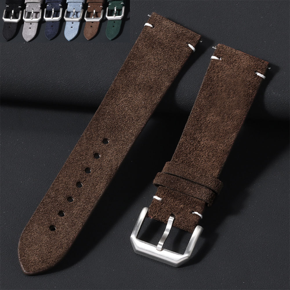 Smartwatch Vintage Watches For Women - 男性と女性のためのスエードレザーストラップ,スマートウォッチバンド,クイックリリースリストバンド,青と茶色のブレスレット,ヴィンテージ,20mm, 22mm