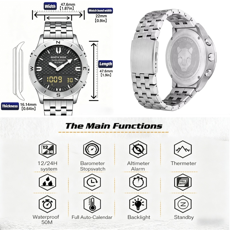 NORTH EDGE メンズアウトドアデジタル腕時計 50M - Altimeter Compass Watch のレビューと価格