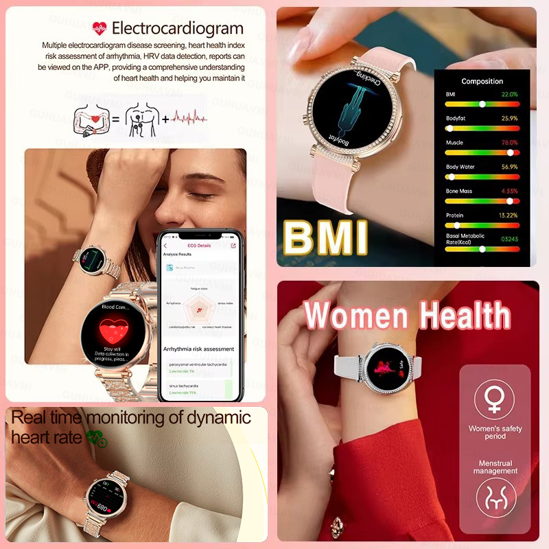 女性向け1.27インチスマートウォッチ、健康ECG、スポーツ - Watches Ladies Smartwatch のレビューと価格