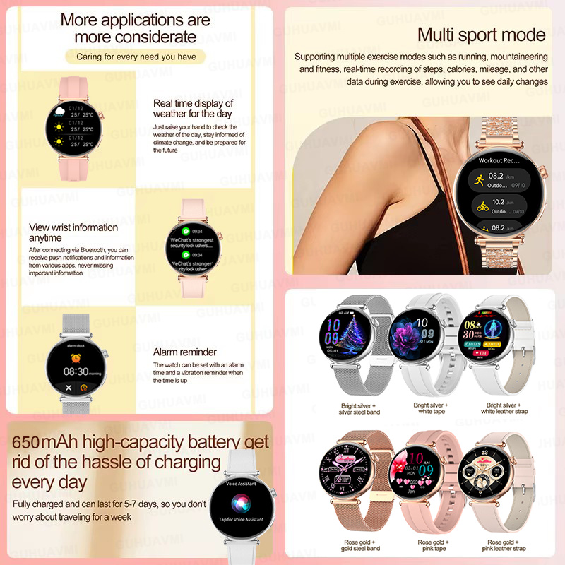 女性向け1.27インチスマートウォッチ、健康ECG、スポーツ - Watches Ladies Smartwatch のレビューと価格