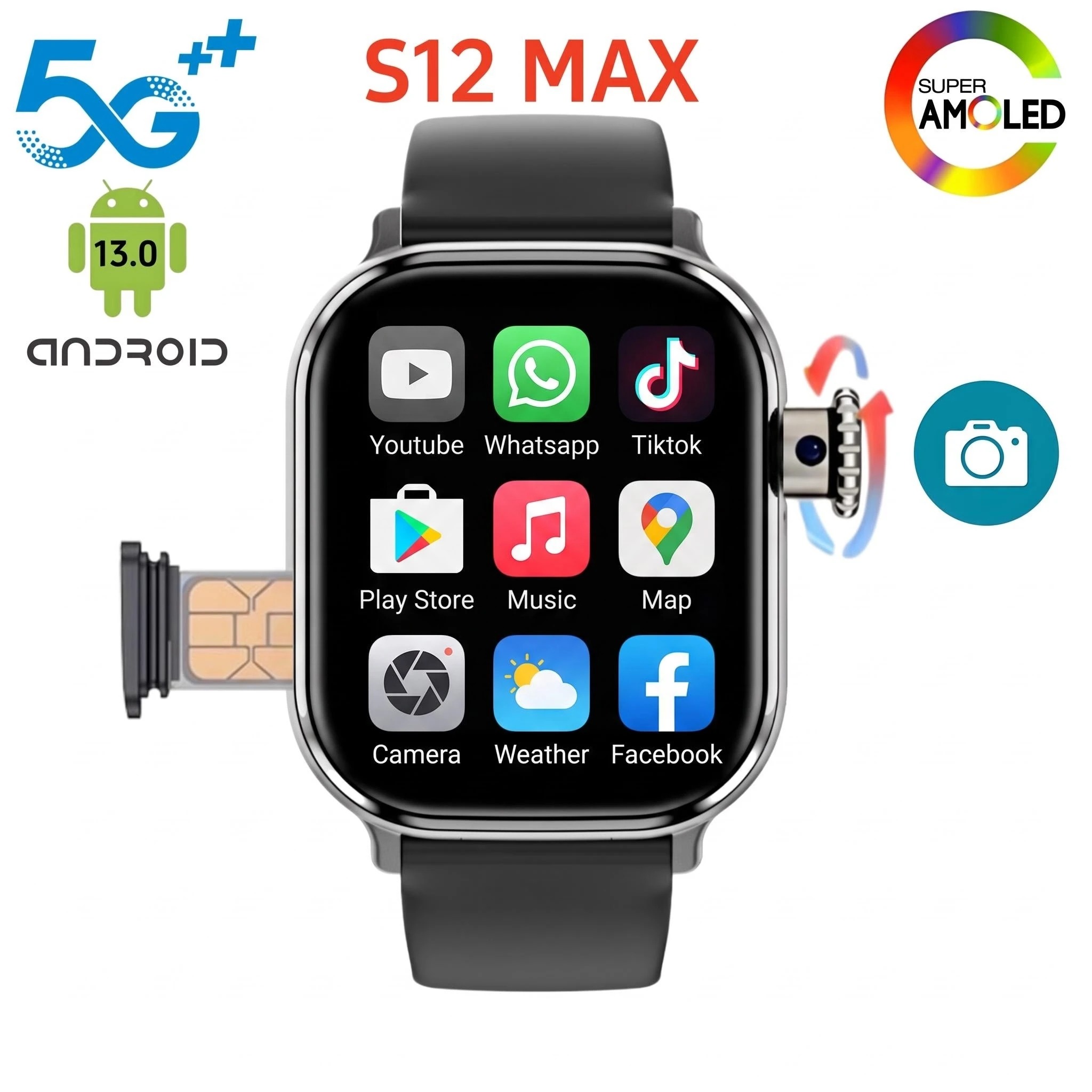 S12 MAX 5G LTE Android 13 スマート - Smartwatch Watches For Women With Gps のレビューと価格