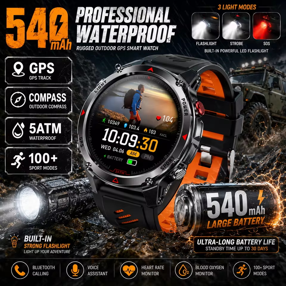 軍事用 540mAh GPS スマートウォッチ 3ATM 防 - Altimeter Compass Watch のレビューと価格