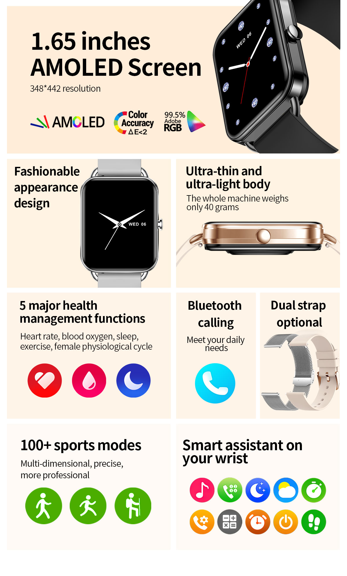 2024 スマートウォッチ Android 電話 1.65  - Smartwatch Watches Price のレビューと価格