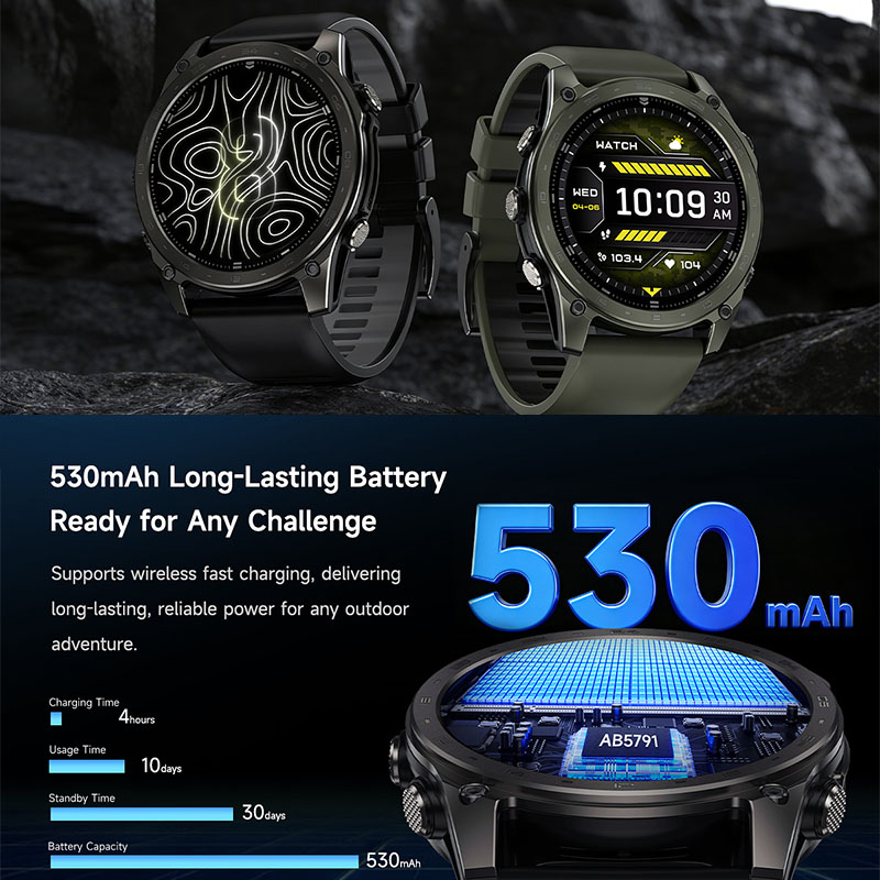新型5ATM防水スマートウォッチ、スポーツモード、ワイヤレス - Altimeter Compass Watch のレビューと価格